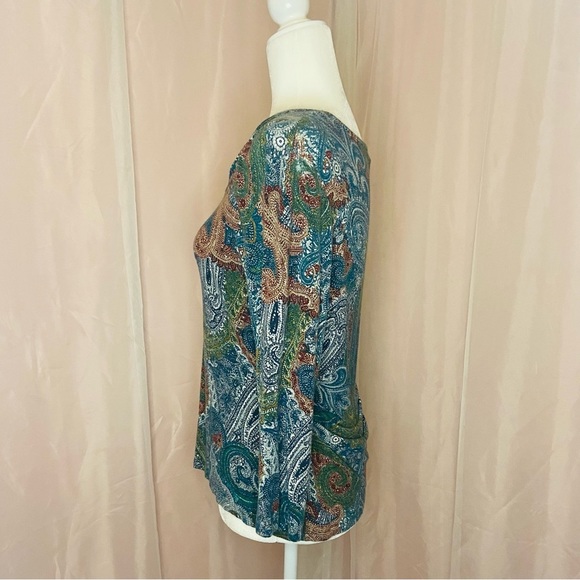 Tesori‎ Super Soft Knit Paisley Print Top Scoop Neck 3/4 Sleeve Multicolor BB140 - Picture 6 of 8